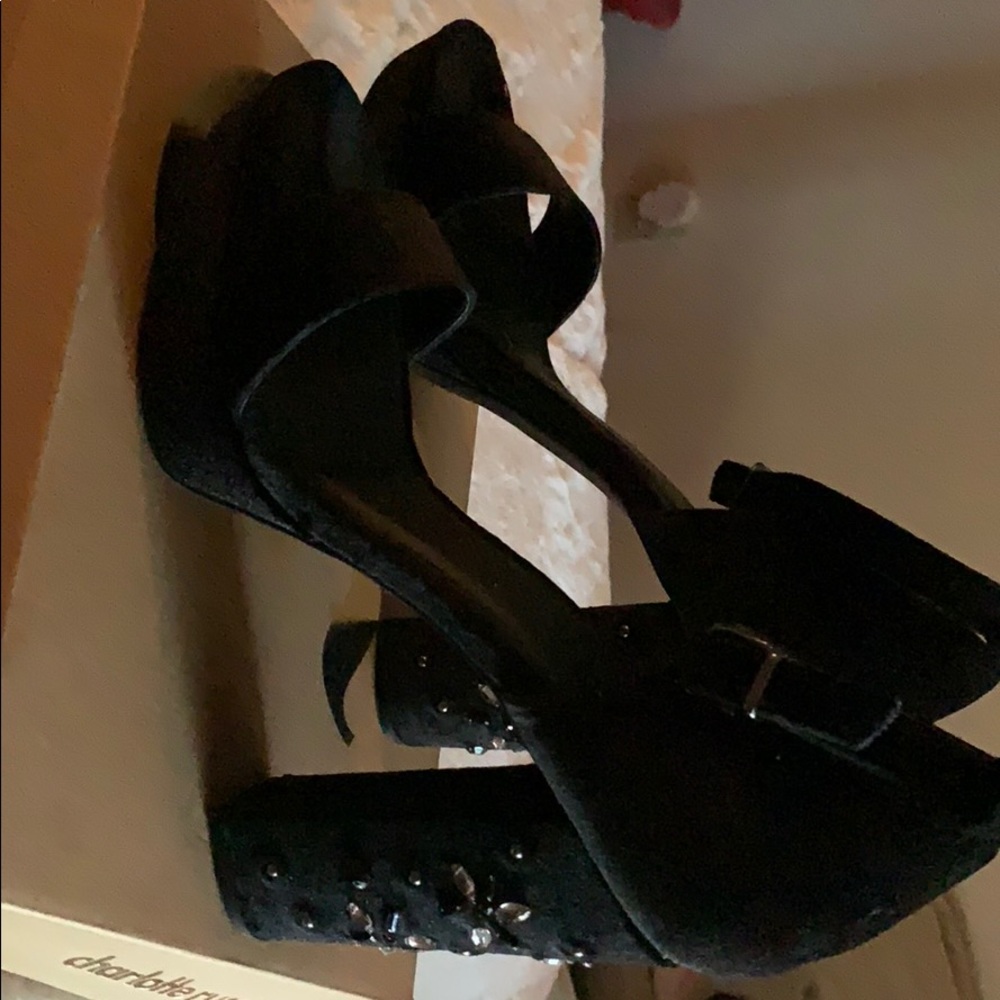 Black suede heels
